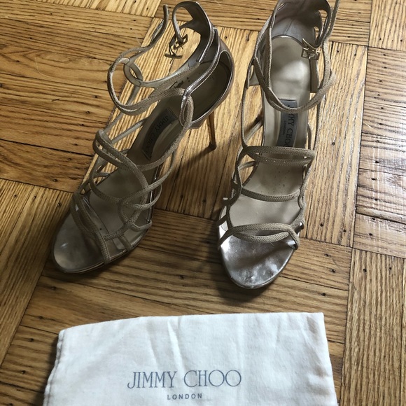 Jimmy Choo Strappy Sandals Size 43 / 12, Beige/Gold - Picture 6 of 15